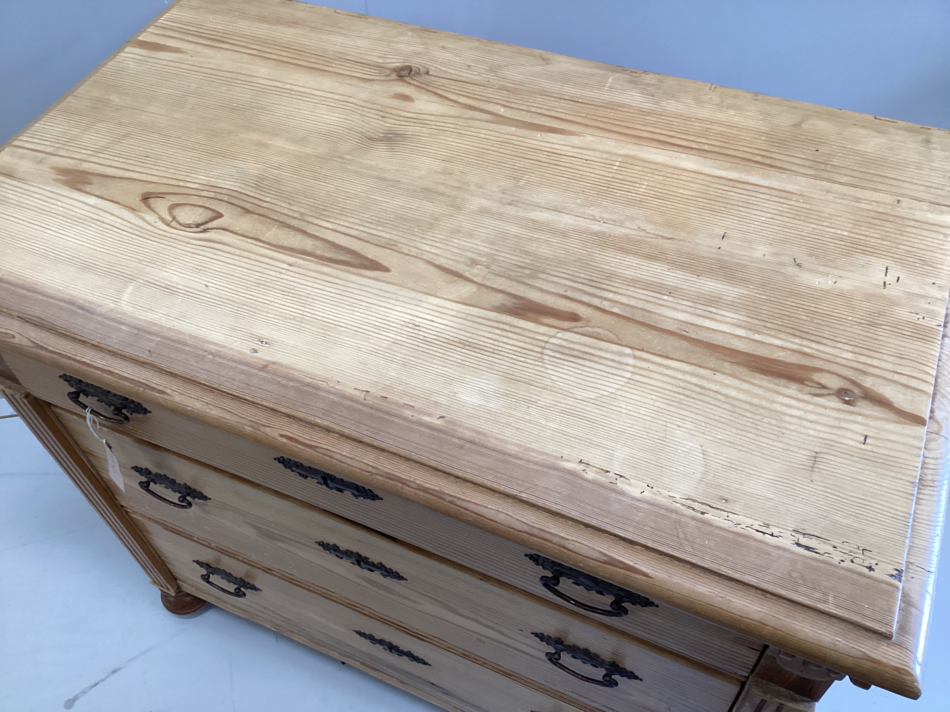 A small 19th century East European pine three drawer chest, width 96cm, depth 56cm, height 82cm